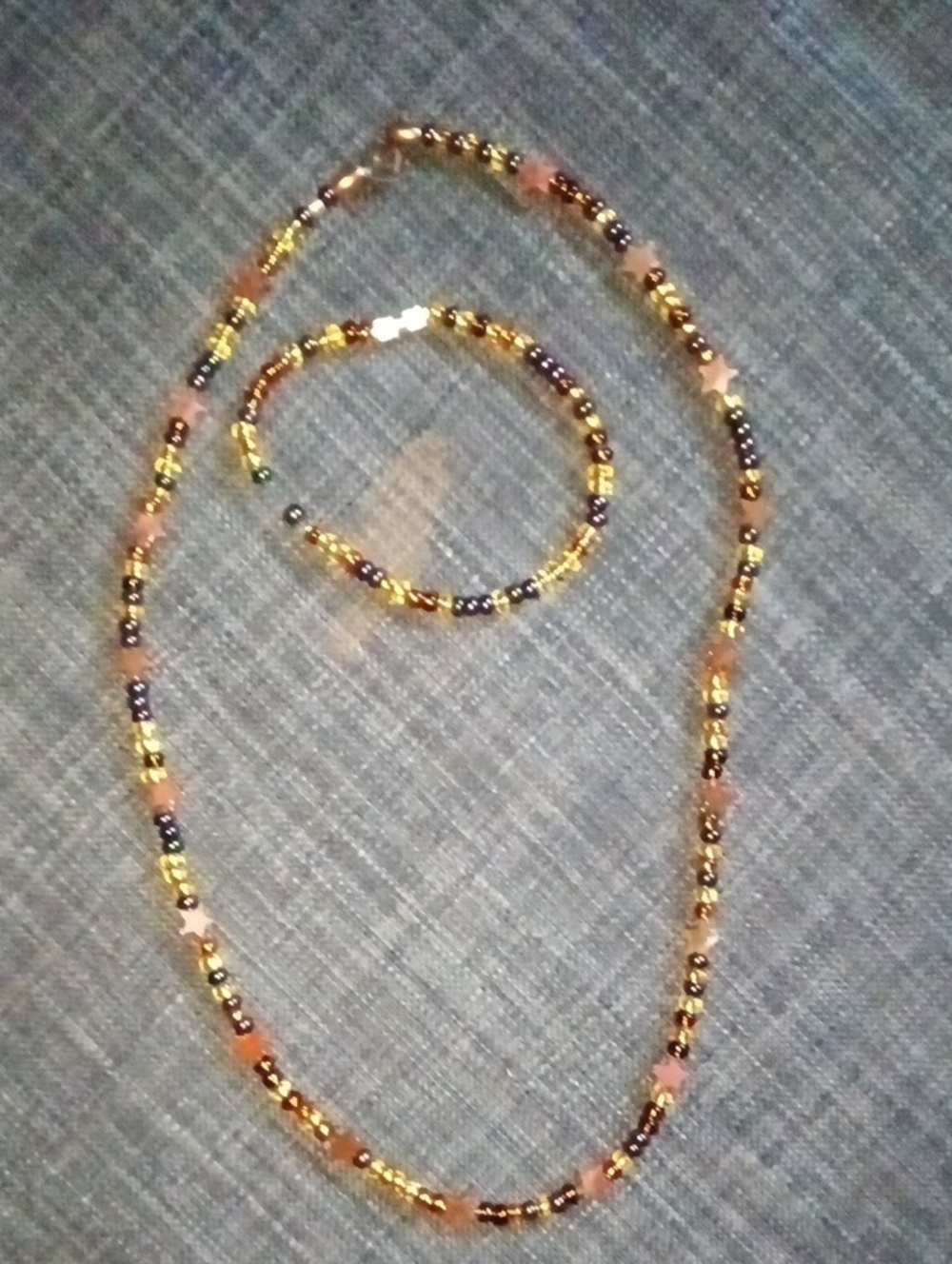 Handcrafted Brown Stars and Gold Beaded Necklace & Bracelet Set